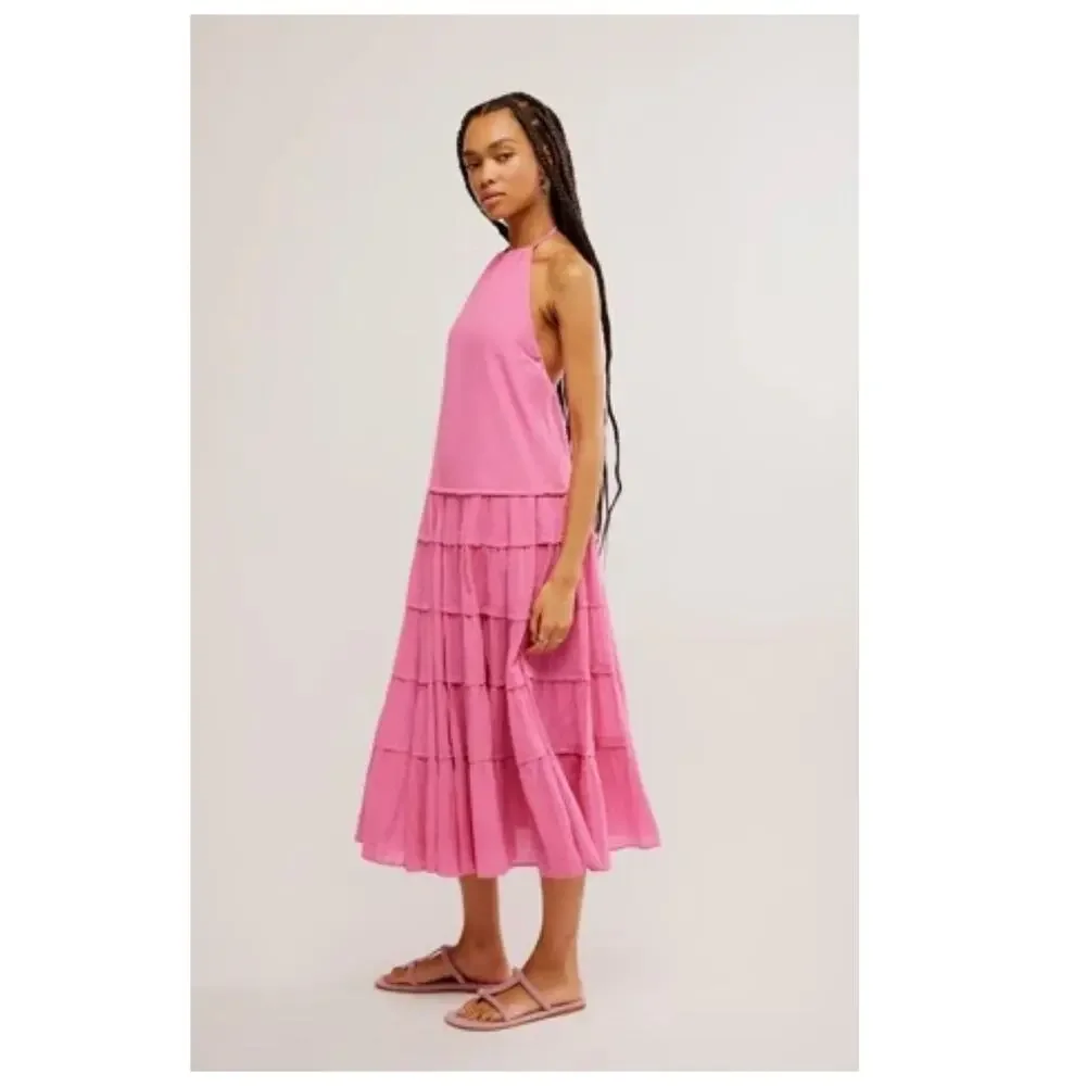 NEW Free People Somewhere Sunny Drop-Waist Midi Dress Size Medium